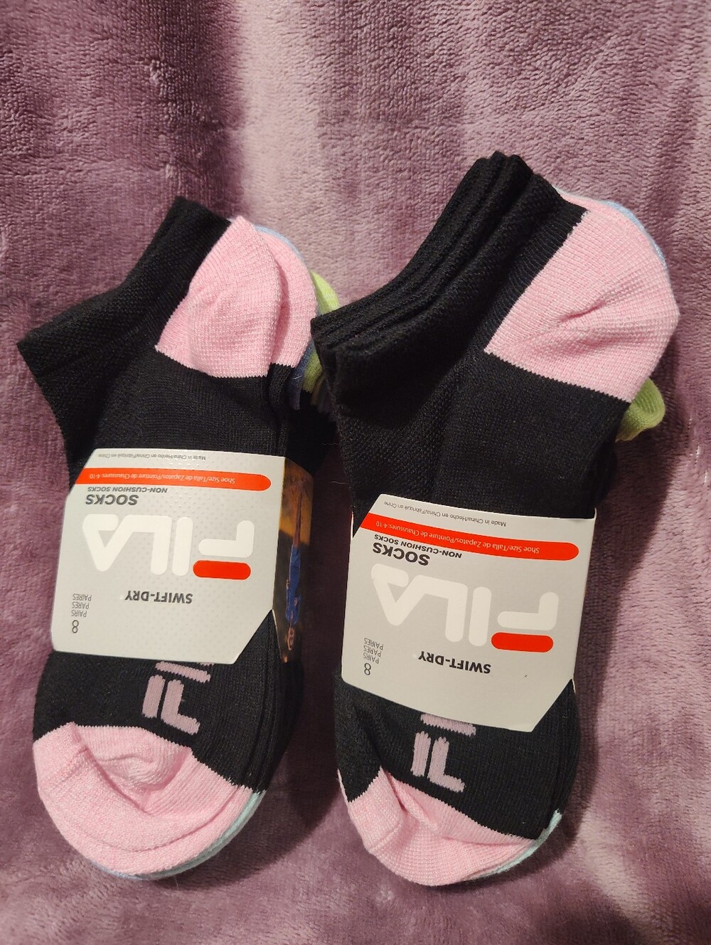 Fila Women's Black and Pink Low-Cut Athletic Socks - 8 Pack